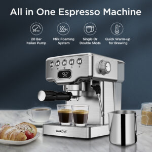 Geek Chef Espresso Machine With 20 Bar Pump Pressure And Milk Frother For Latte Cappuccino Macchiato Home Stainless Steel