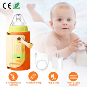 1Pc Portable Baby Milk Warmer 5 Temperature Adjustable Handhold Bottle Warmer With Fast Charge Adapter For Outdoor Car Travel