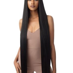 36 Inch Length Yaki Straight Lace Front Synthetic Wig Middle Parting HD Clear Glueless Lace Wig Heat Resistant Fiber Pre-Plucked Hairline With Baby Hair Wig For Women Black